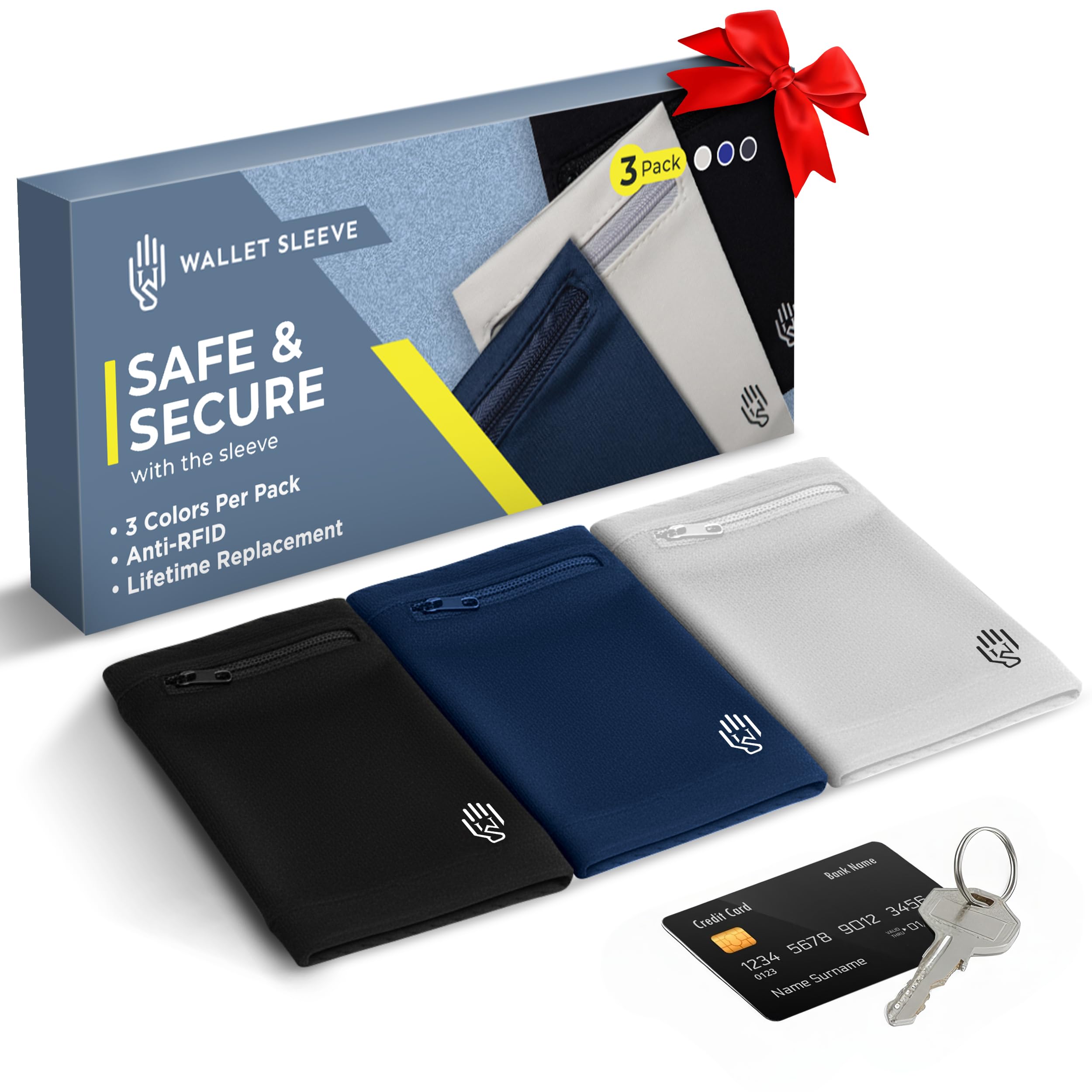Wallet Sleeve, Wallet Wristband - Anti-Pickpocket -RFID Anti-theft - Lightweight -Perfect for Travel, Running, Hiking,3 Pack