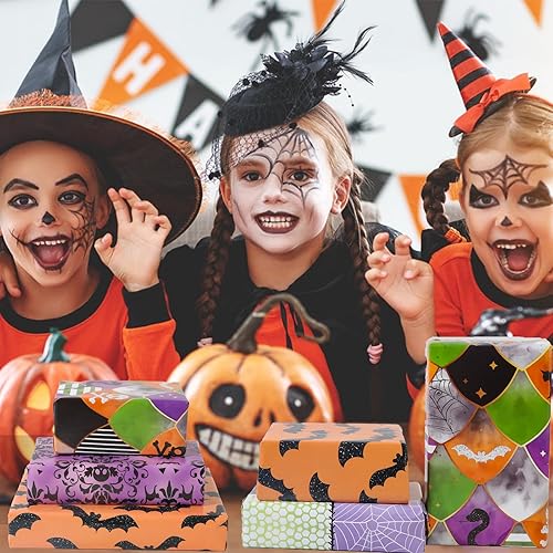 Miniatura 7 de Dtiafu Papel de regalo de Halloween para niños, niñas, mujeres, hombres y niños, 10 hojas de papel de regalo de fantasma gótico con patrones de