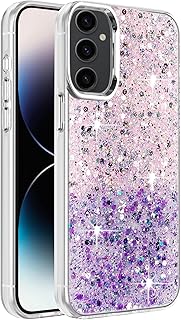 دلـع موبايلك جراب متوافق مع سامسونج جالاكسي A14 4G/5G، شفاف لامع ولامع، اطار من البولي يوريثين الحراري الناعم، غطاء خلفي صلب للنساء والفتيات، جراب حماية شفاف (بينك وارجواني)