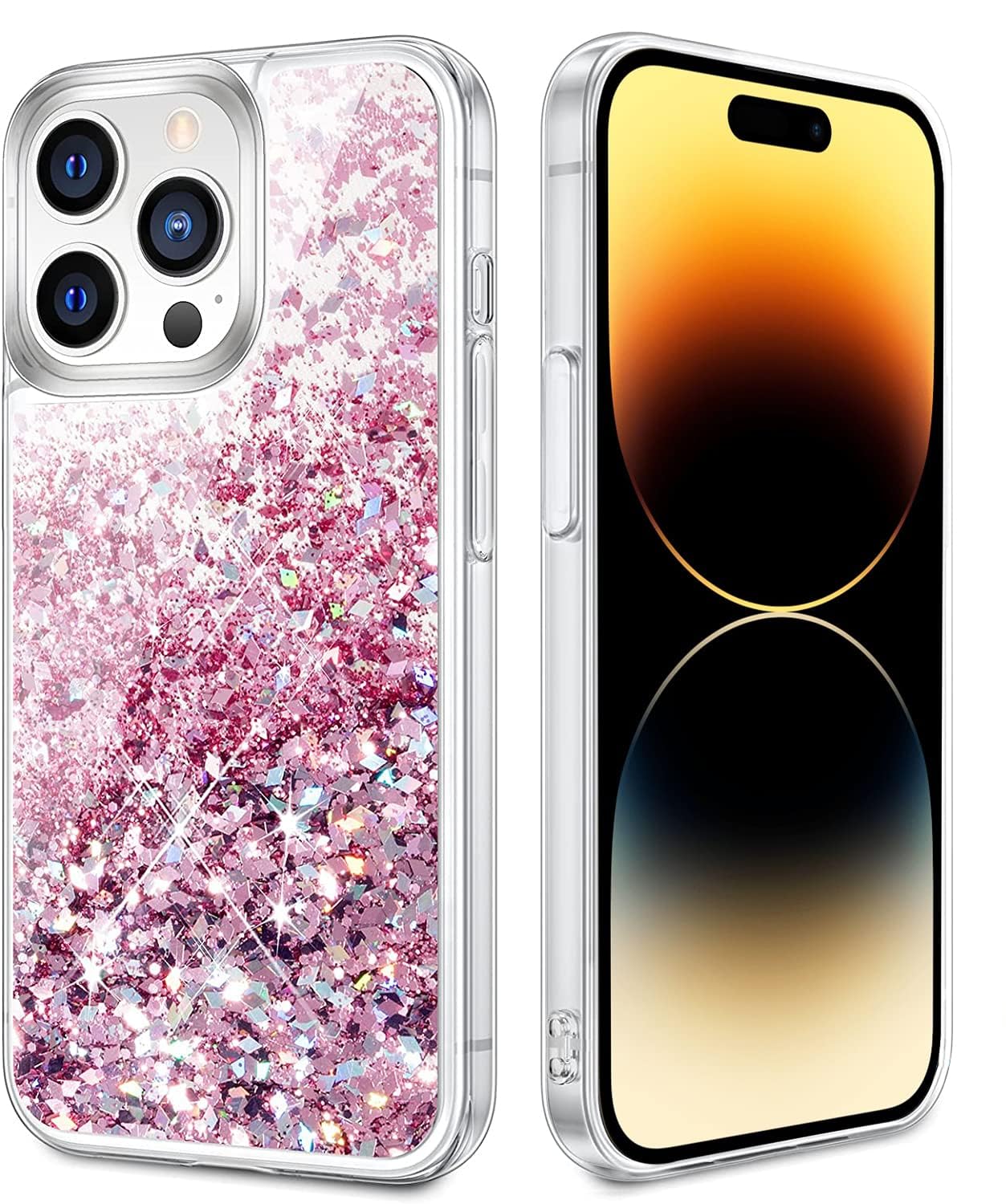 DIZORO Thermoplastic Polyurethane Compatible With iPhone 15 Pro Case Moving Glitter Bling Sparkle Liquid For Women Girls Luxury Flowing Quicksand Clear Phone Cover 6.1 Inch -Rose Gold