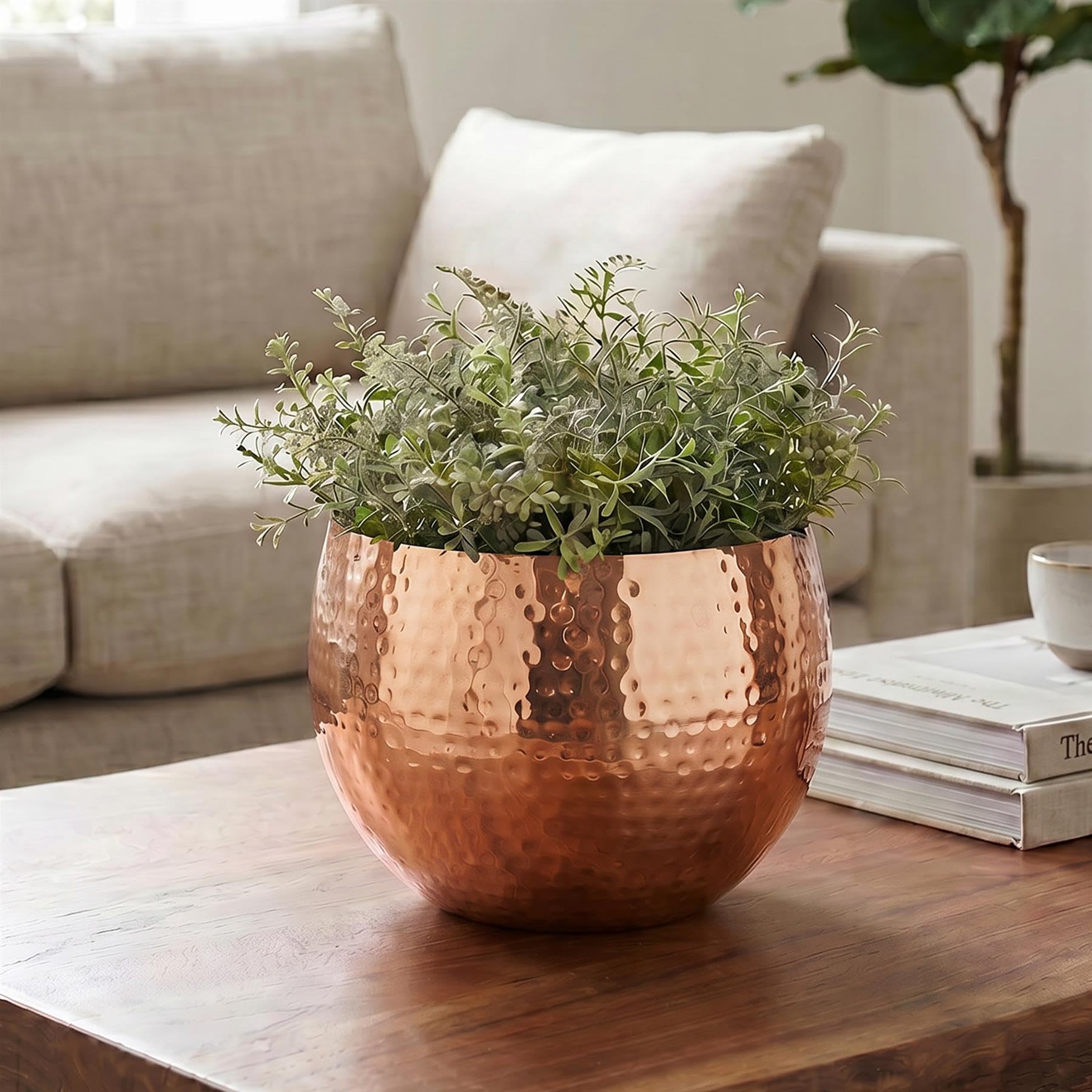 Leaf Copper Large Straight Edge Hammered Metal Bowl, 22 X 18 Cm, -7302B