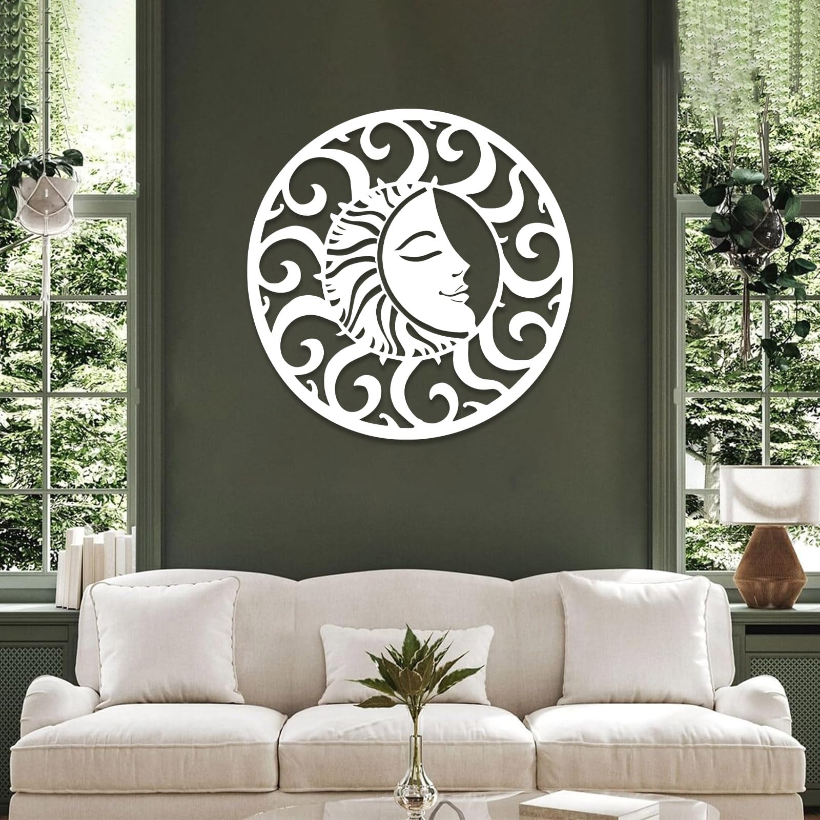 Metall-Wanddeko, Boho-Wohndeko, Hängedeko fürs Schlafzimmer (Silber, 60 x 60 cm)