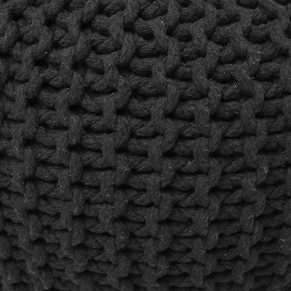 REDEARTH Round Pouf Foot Stool Ottoman - Cotton Hand Knitting Dripuff - Cord Boho Home Decor - Cable Pooh for Living Room - Bedroom 19.5 x 19.5 x 14 - Dark Grey