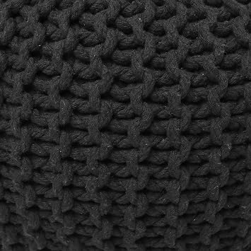 REDEARTH Round Pouf Foot Stool Ottoman - Cotton Hand Knitting Dripuff - Cord Boho Home Decor - Cable Pooh for Living Room - Bedroom 19.5 x 19.5 x 14 - Dark Grey