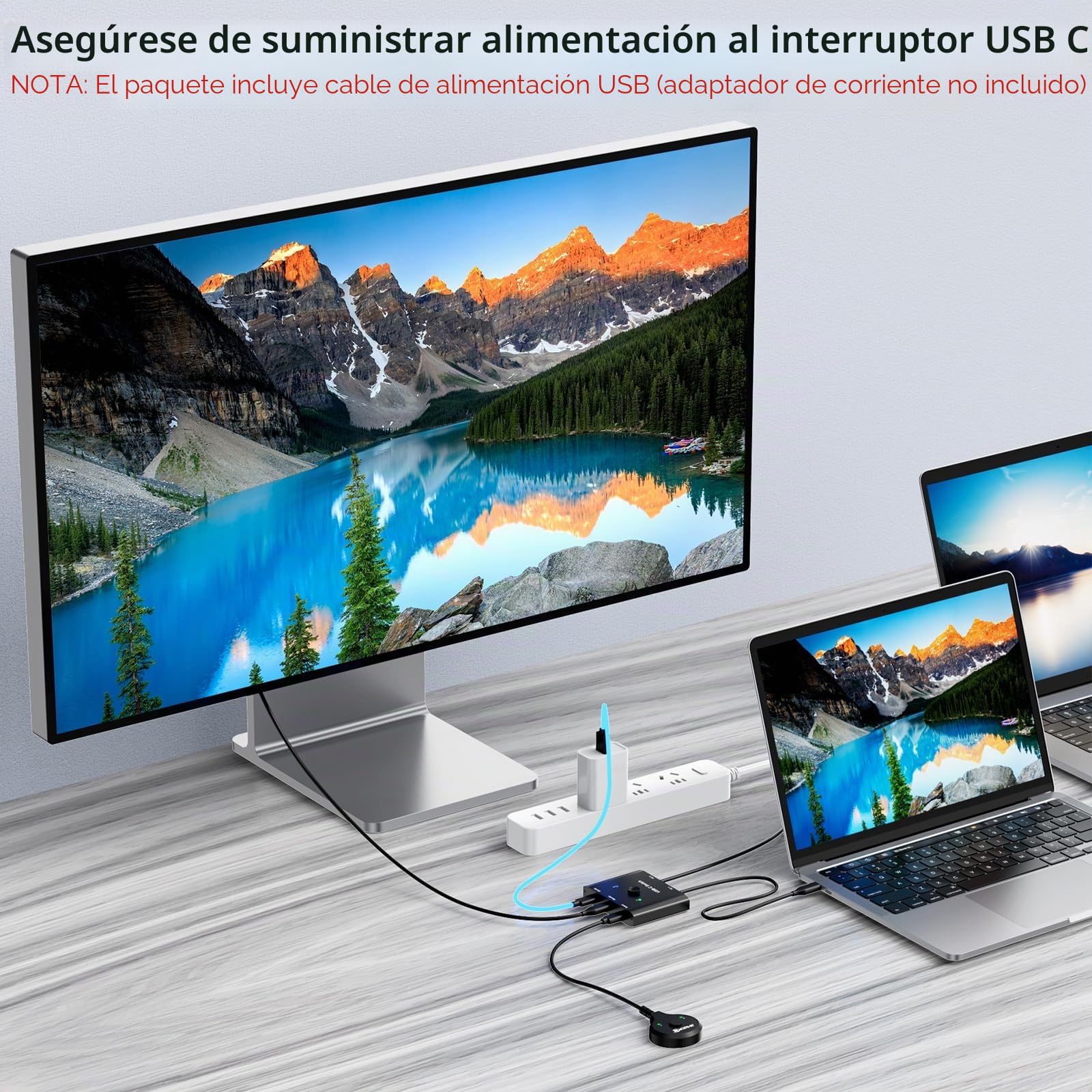 USB C Switch,Bidireccional Conmutador USB C 2 Computadoras,USBC KVM Switch 8K@60Hz 4K@120Hz Vídeo/Transferencia de Datos 10Gbps,PD 100W,Compatible con Dispositivo Thunderbolt, Cable Incluidos
