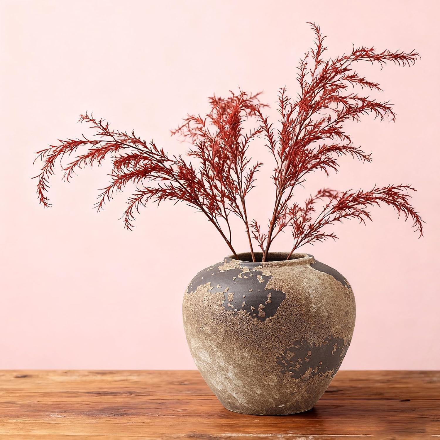 6.9 Inch High Round Brown Rustic Vase Rust Ceramic Vase for Table Centerpiece Living Room Kitchen Home Decor