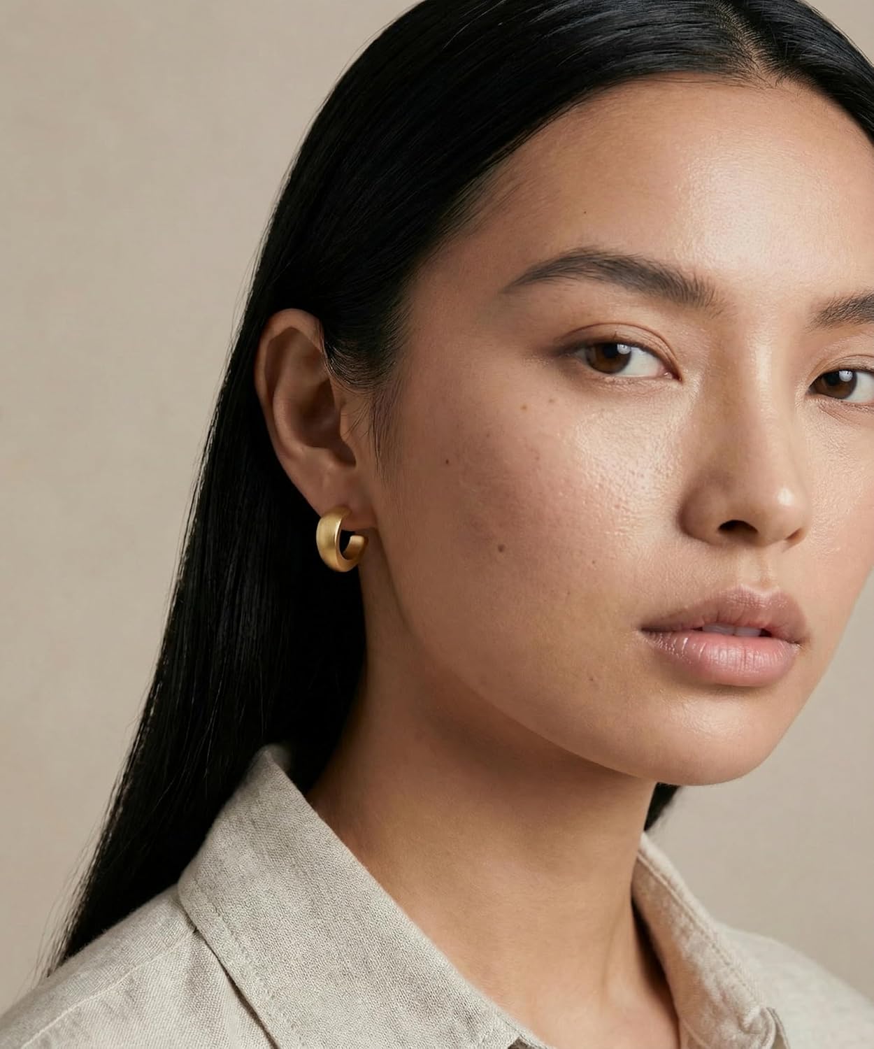 925 sterling silver C Hoop Earrings, 18K Gold Plated Brushed Earrings for Women, Minimalist Jewelry Gift for Women - Image 5