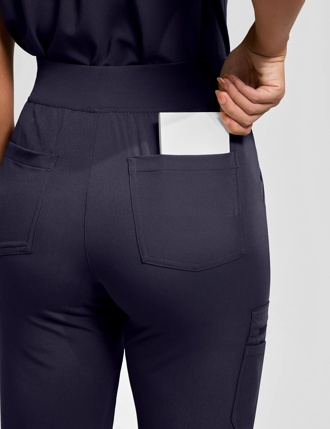 Womens High Waisted Jogger Scrub Pants - Soft Stretch Yoga Waistband Medical Bottoms with 7 Pockets Anti-Wrinkle - Image 3