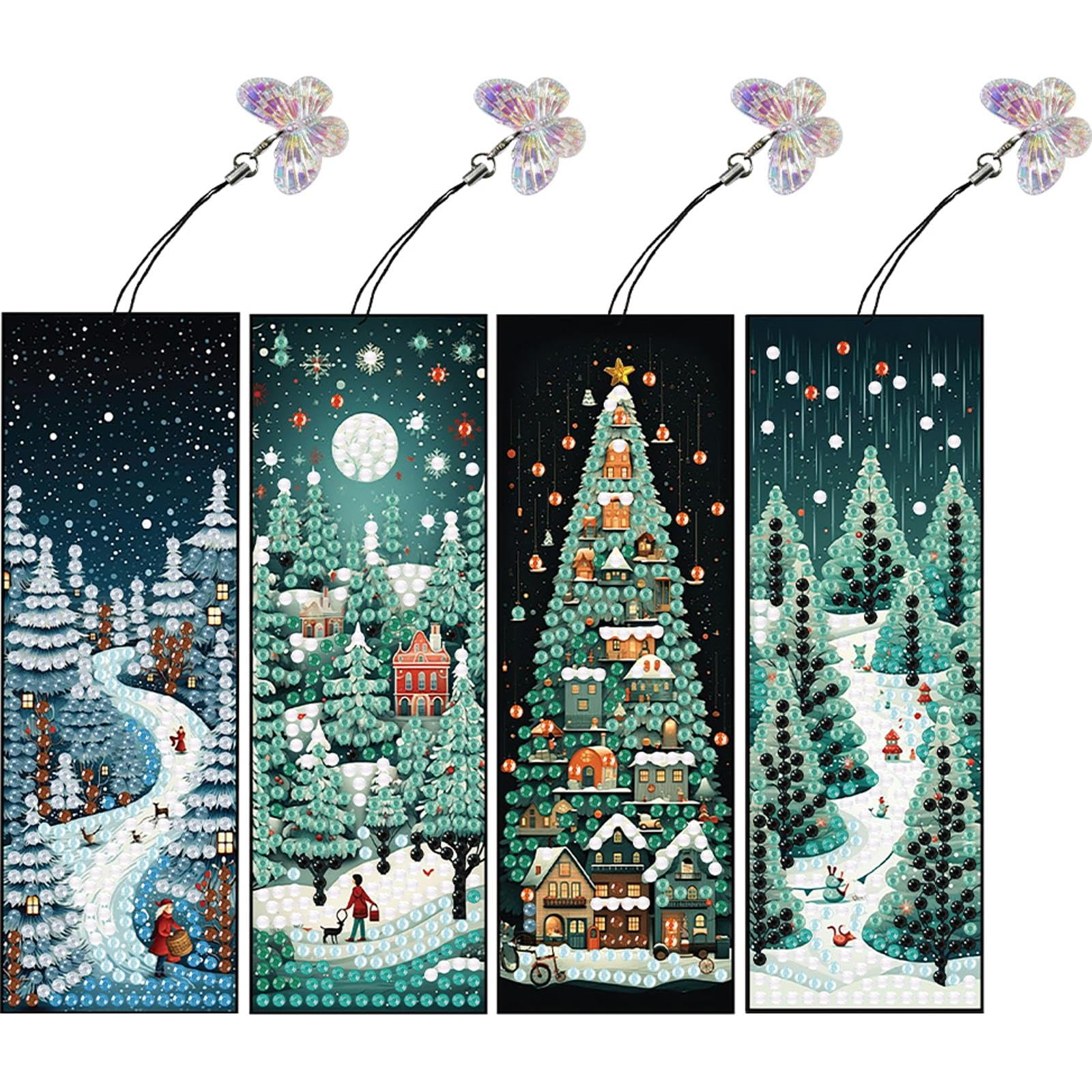 Poetrydraw Multicolor 4Pcs Special Shaped Christmas Butterfly Flowers 5D Diy Diamond Art Book Mark Diy Diamond Bookmark With Crystal Pendant For Reading Day Gift