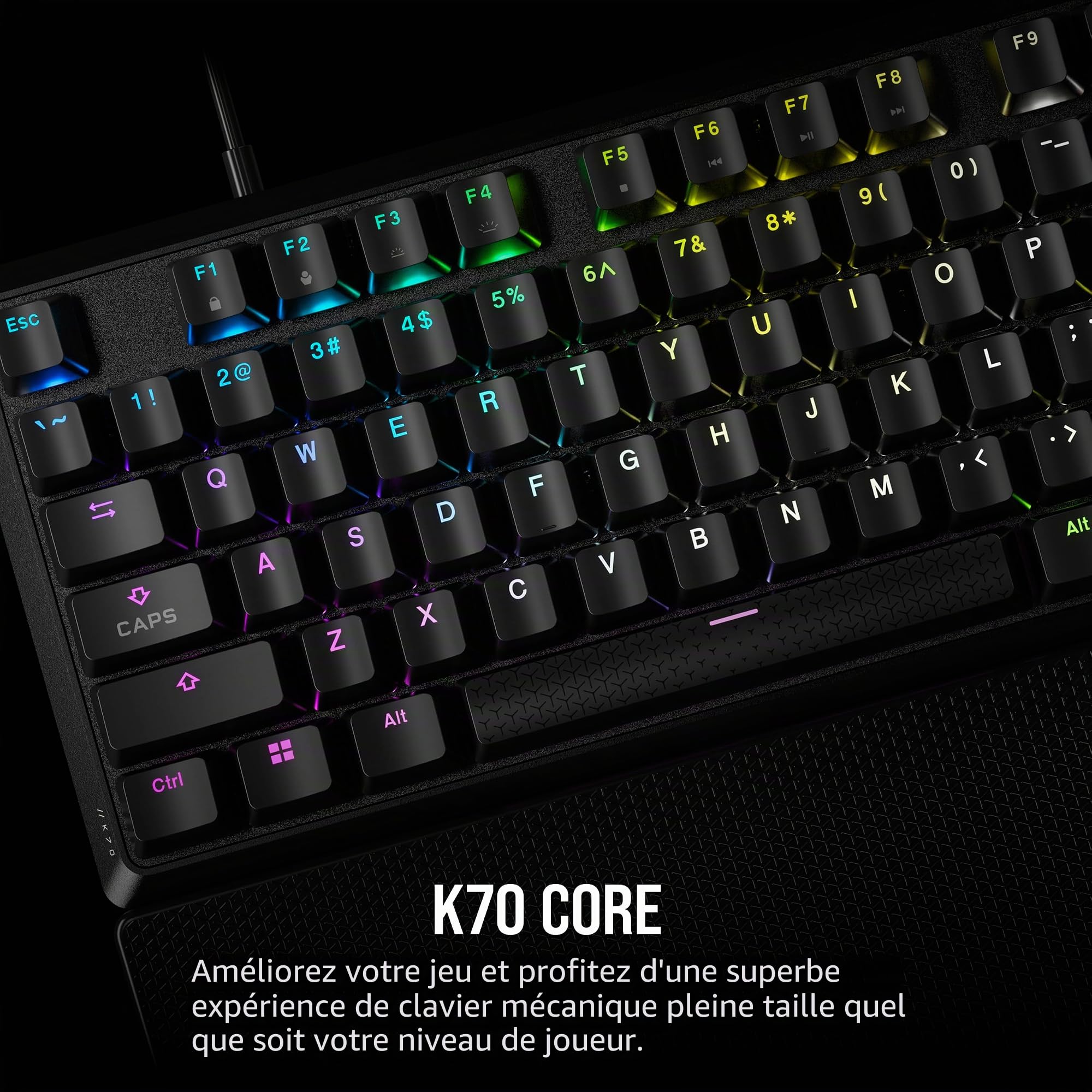Corsair K70 Core RGB Clavier de Jeu Mécanique Filaire avec Palmrest - Pre-Lubed MLX Red Linear Switch, SOCD, ABS Painted Keys, Sound, Media Control Dial, QWERTY UK -