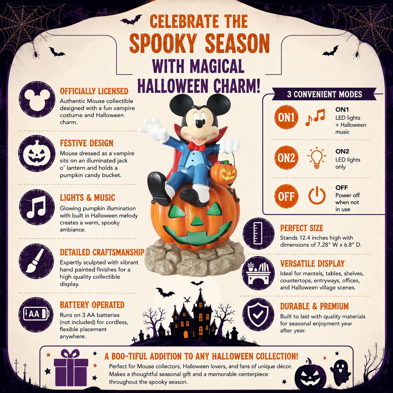 Disney Mickey Vampir Kürbis Halloween Dekor mit Süßigkeitenschale