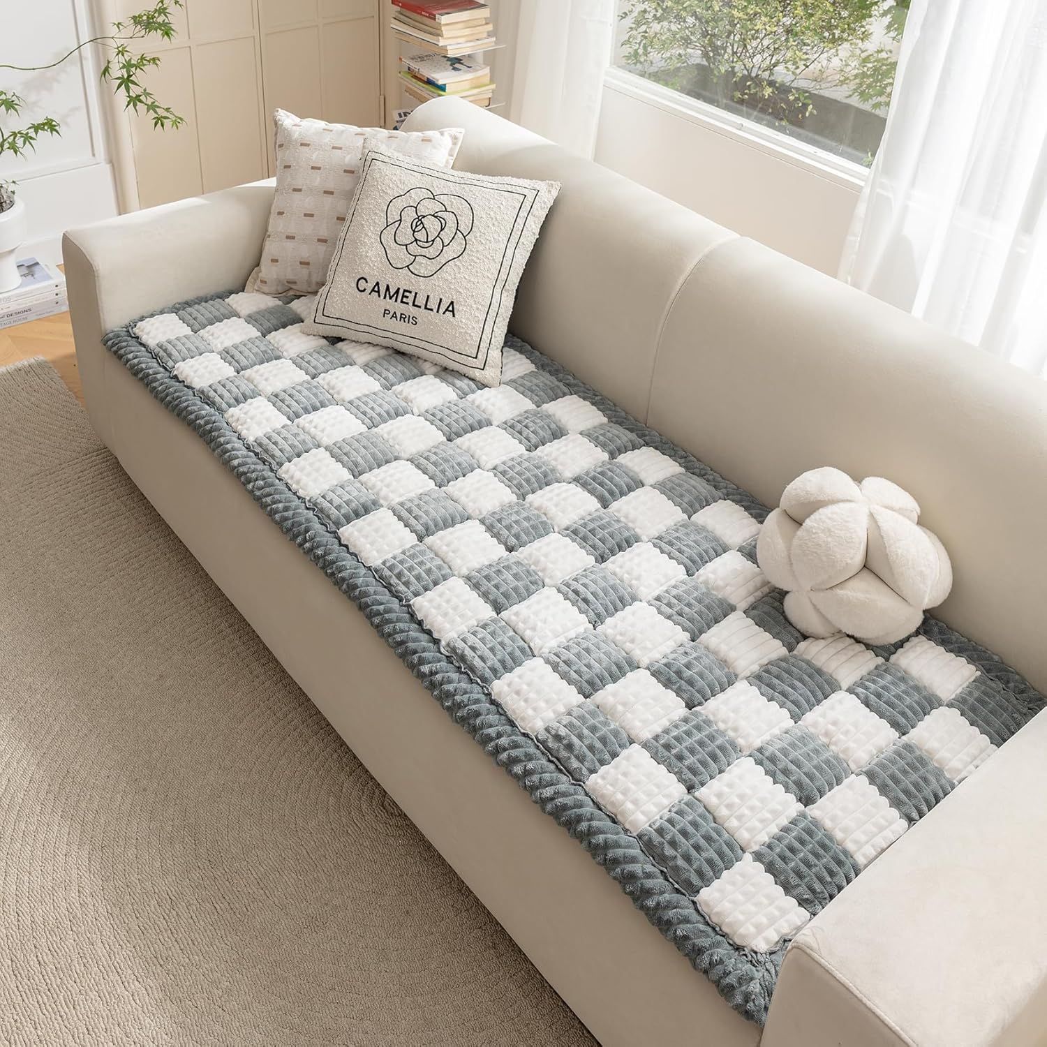 Couch Cover for Dogs Washable, Fuzzy Pet Cover for Sofa, Covers for 3 Cushion Couch Pet-Friendly, Non Slip Dog Bed Mat Dog Blanket (Bluegrey, 27.6x70.9 inch)