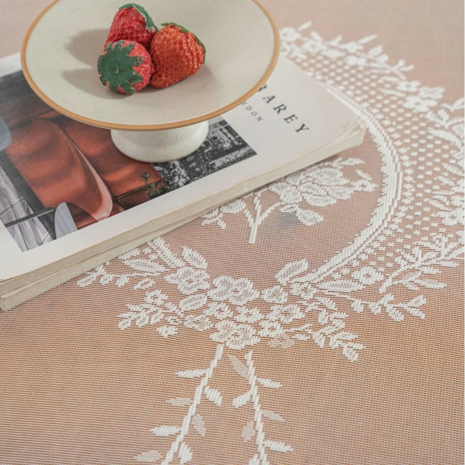 Gualiy Tischtuch Rund, Tischdecke 160 x 160 Polyester Tischdecke Abwaschbar Hohl Spitze Blume Stickerei Tischdecken für Wohnzimmertisch, Weiß