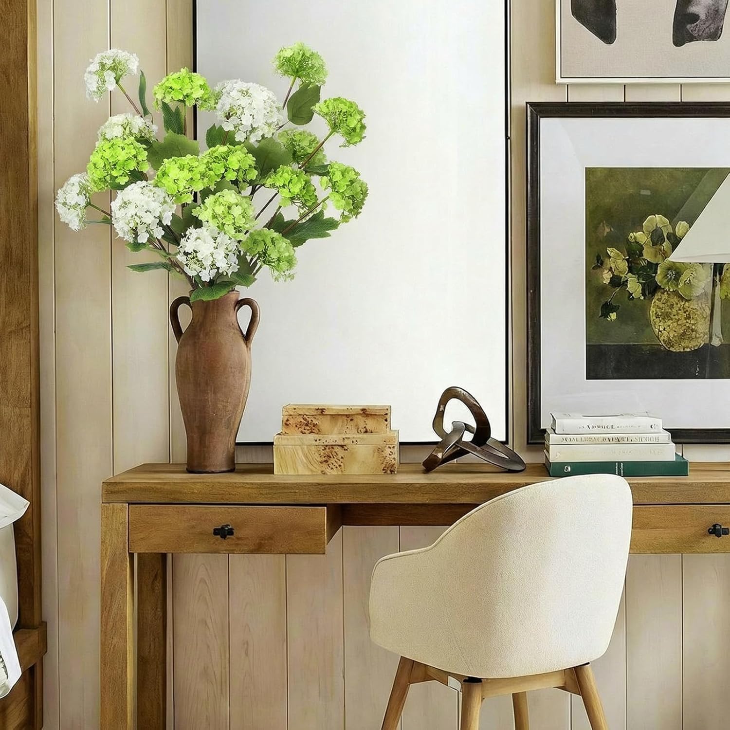 Lyrow 6 Pcs White and Green Hydrangea Artificial Flowers 30.3" Faux Hydrangea Flowers with Stems for Wedding Bouquets Table Centerpieces DIY Floral Home Decor