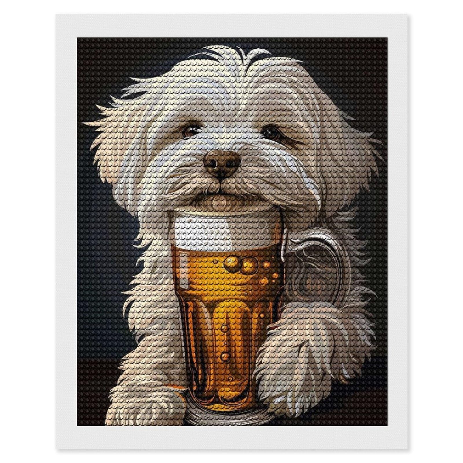 Junmoney Maltese Beer Diamond Painting Set 16"x20", Sparkling Round Gems, Decorate Your Room, Fun Craft Experience, Modern Decor