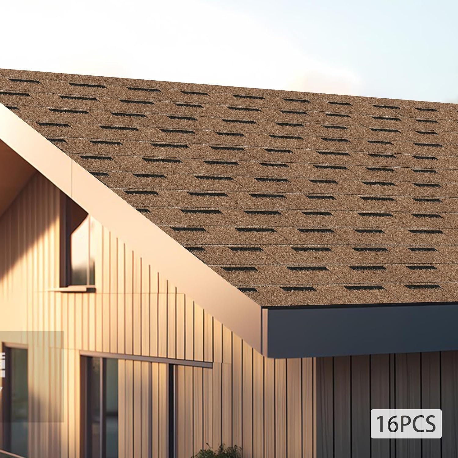 16 Pcs 0.2 inch Asphalt Roof Shingle, 39 x 13 inch Tile Repairing Self Adhesive Shed, Roof Asphalt Tile Facilitate Roof Repairing for Storage Shed, Architectural, Residential, Garage Roof, Gold