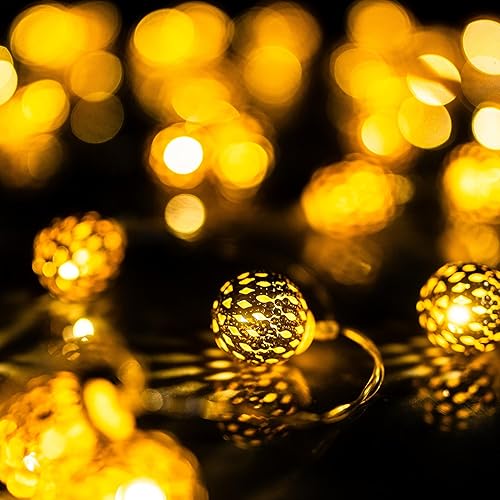 Miniatura 5 de Dazzle Bright Diwali - Guirnalda de luces LED de 16 pies con 8 modos, impermeable, funciona con pilas, globo dorado marroquí con 8 modos, decoración