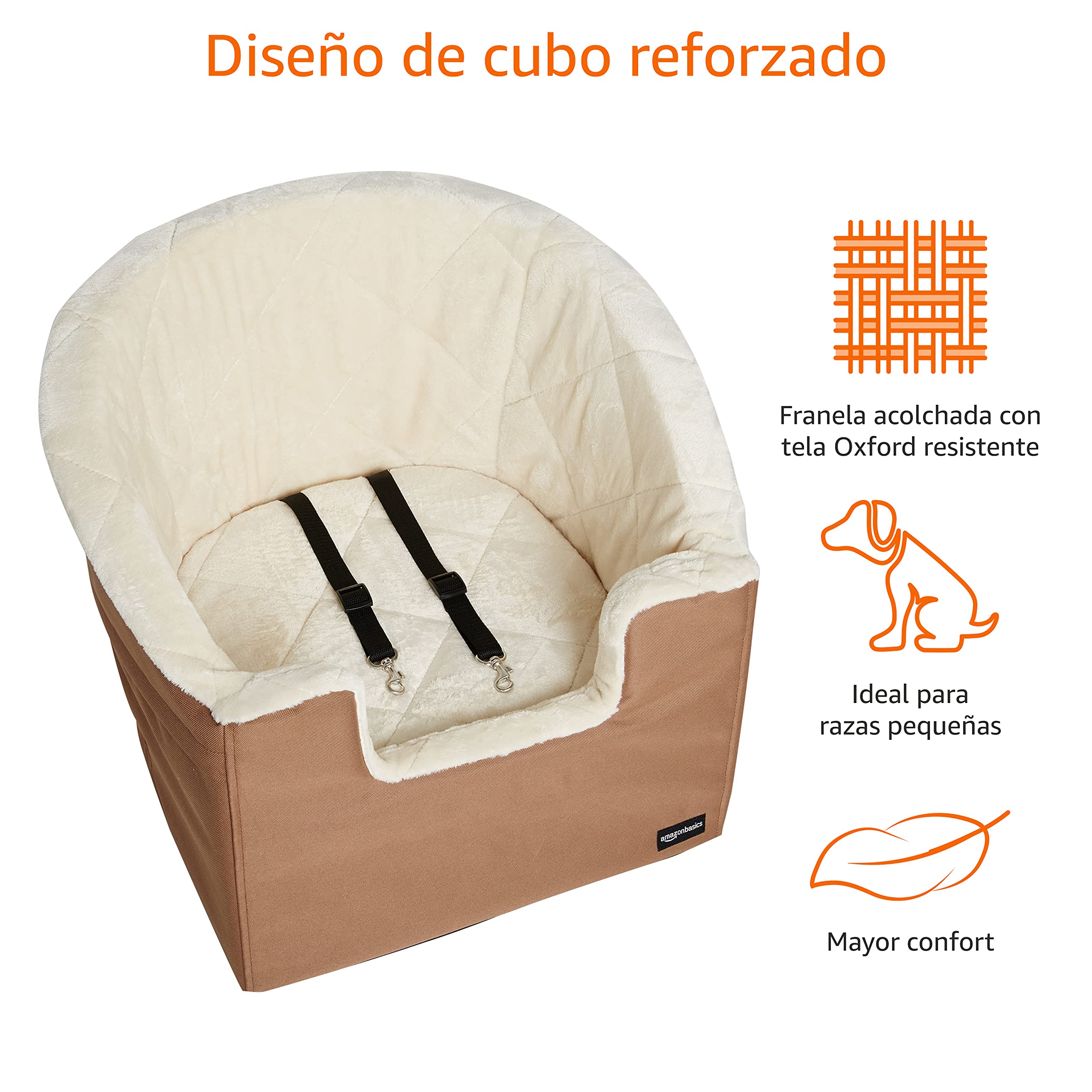 Amazon Basics Asiento Elevador para Mascotas, Estilo Cubo, Beige Bronceado