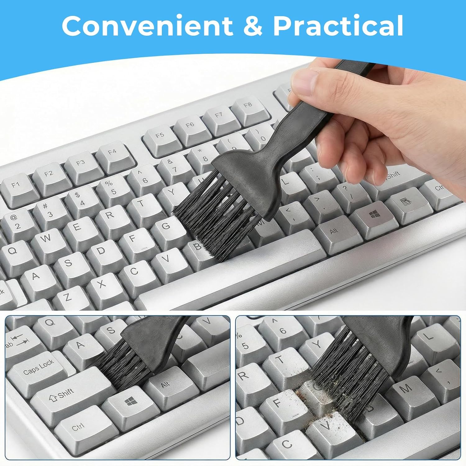 7-in-1 PC Cleaning Set, Antistatic Cleaning Brushes, 7 Different Brushes Including Round Brushes & Tweezers for Keyboard, Laptop and Circuit Board, Black