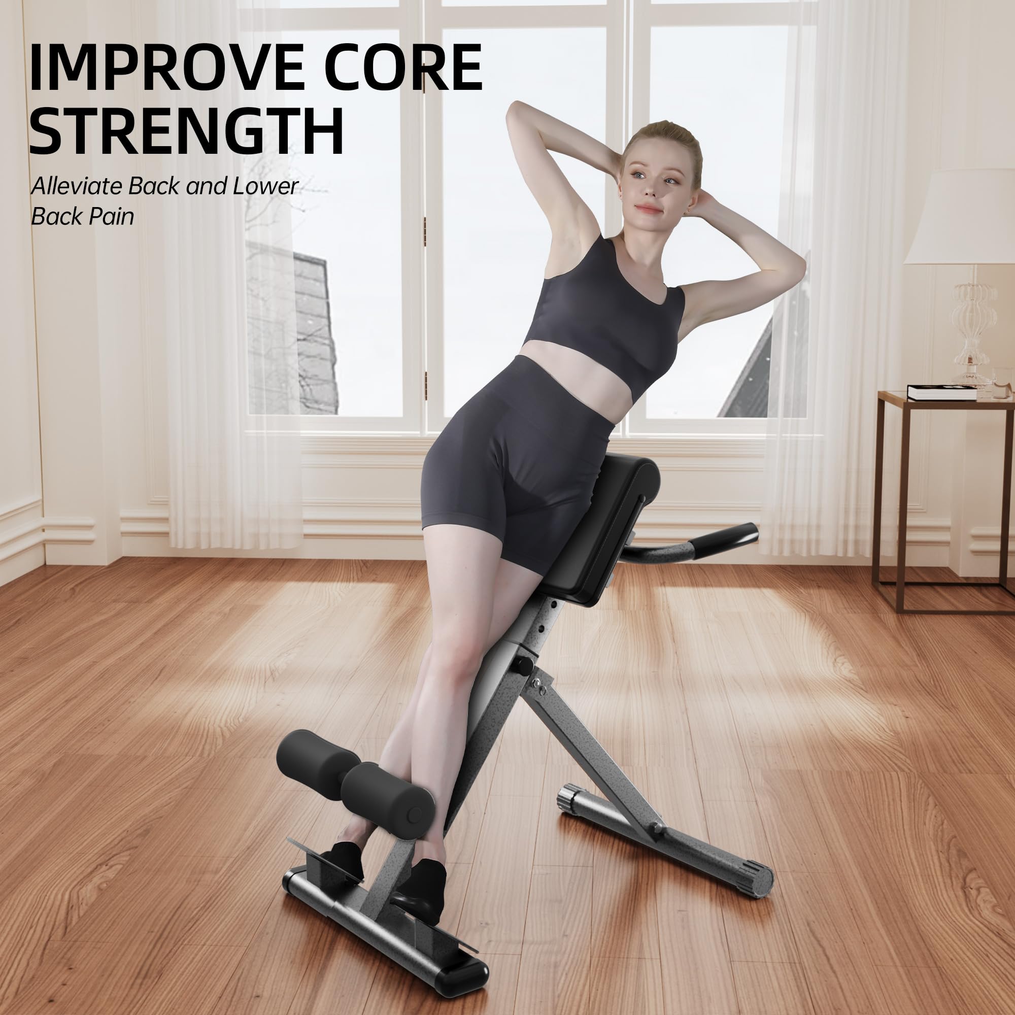 Banco de hiperextensión para silla romana, máquina de extensión de espalda ajustable para glúteos, isquiotibiales y espalda baja, equipo de entrenamiento plegable multiusos para gimnasio en