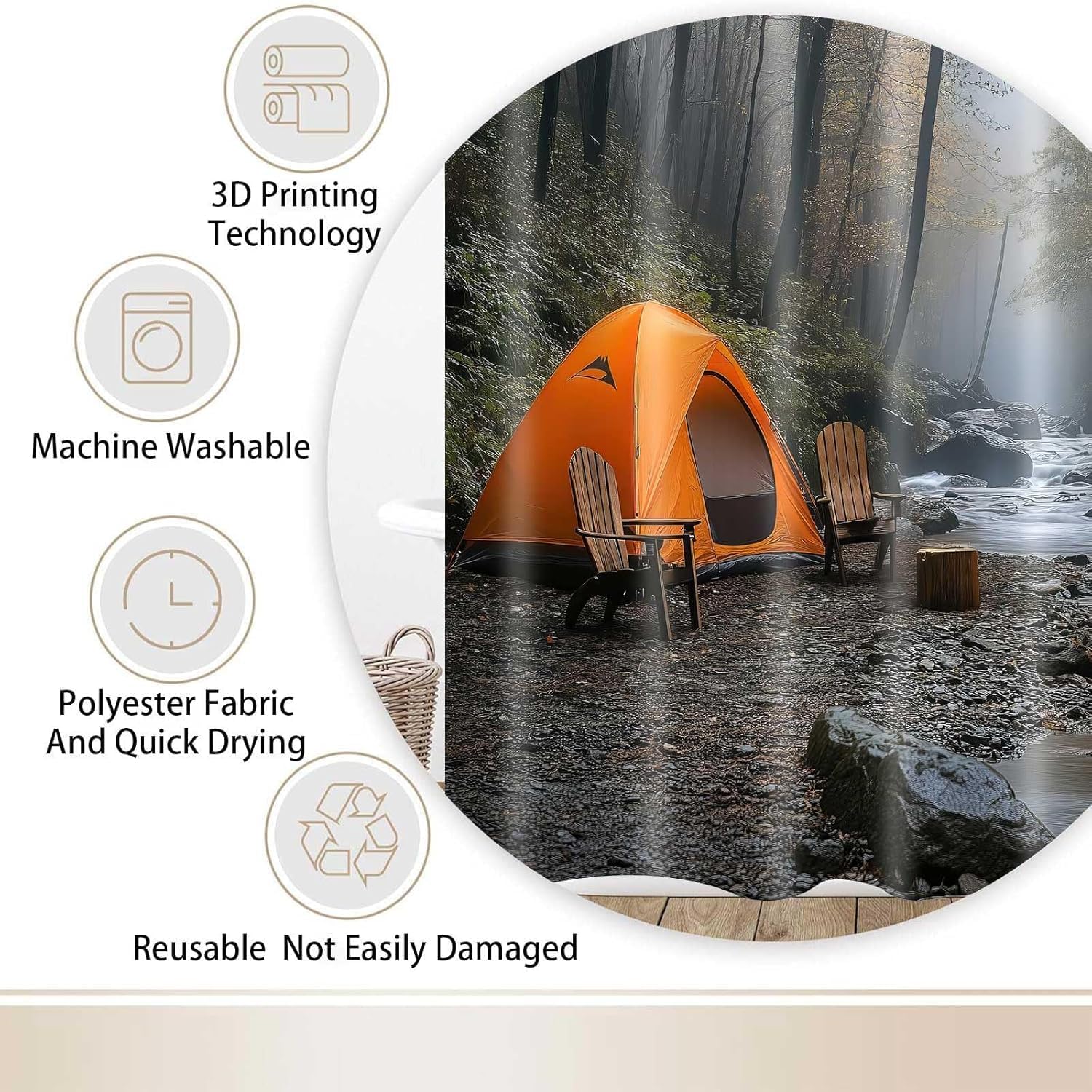 Extra Long Rv Camper Shower Curtain with 78 inch Height,Camping Theme Farmhouse Outdoor Bathroom Decor Accessories, Fabric, Polyester, Waterproof, Machine Washable,with Hook