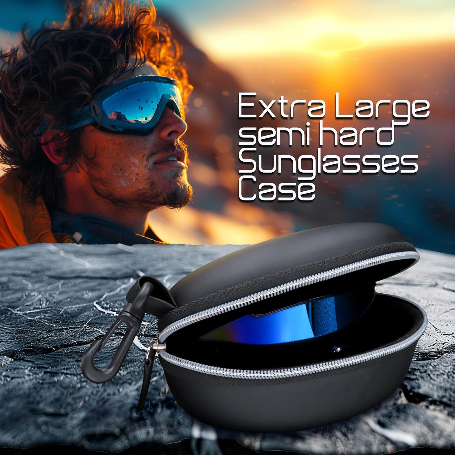 MyEyeglassCase Sports Sunglasses Case and Slim wallet Semi hard large glasses case w/belt clip soft pouch & cloth