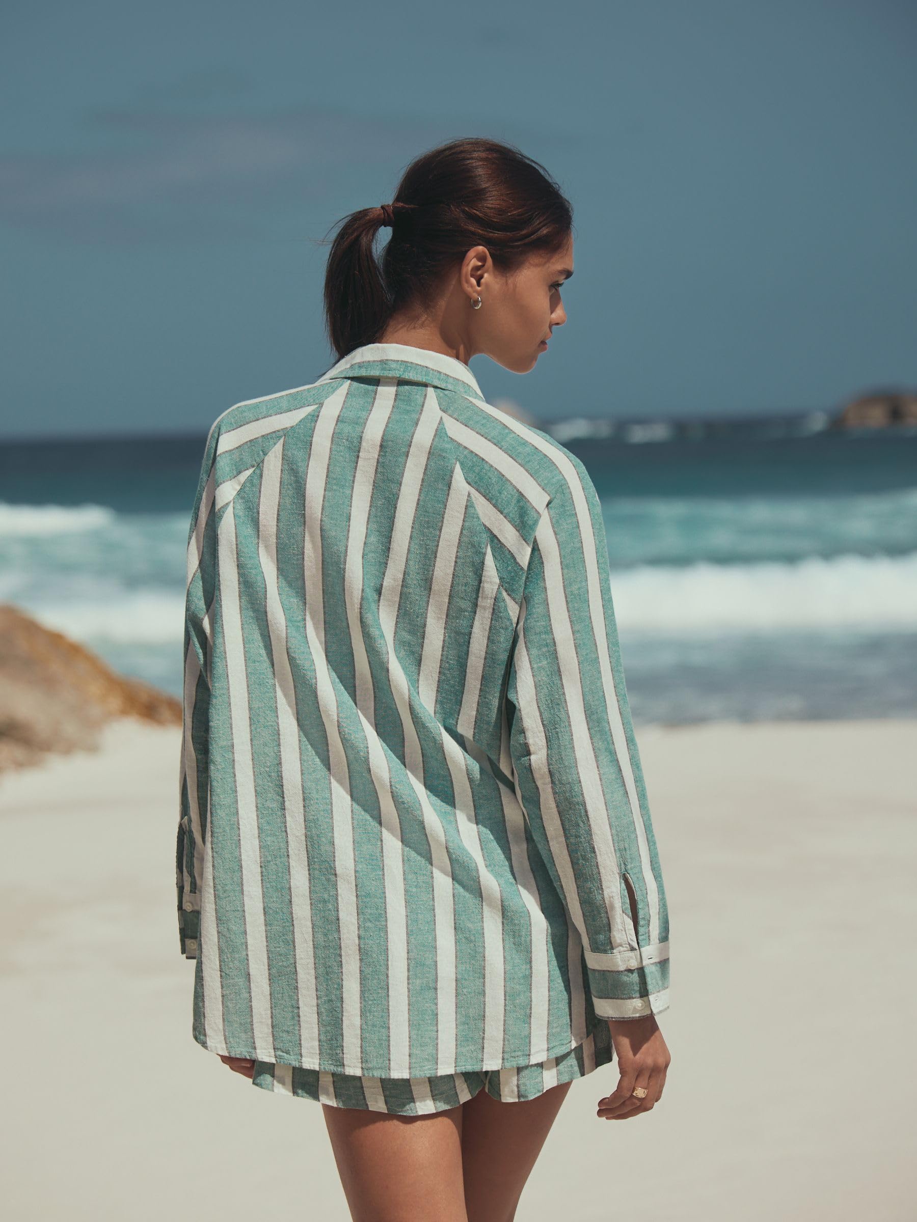 NEXT Donne Camicia Estiva con Lino | Adulto, Standard, Lavabile in lavatrice