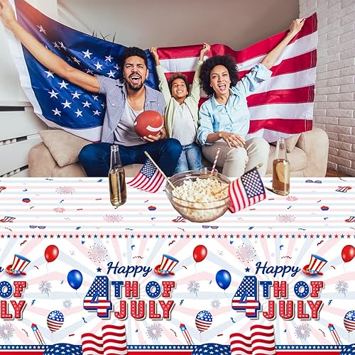 Miniatura 3 de Mantel del 4 de julio, mantel rectangular para fiesta patriótica, 3 piezas, con bandera americana, decoración para fiesta del 4 de julio, para