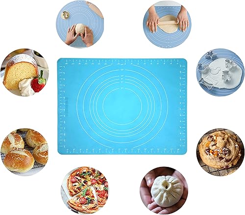 NEW JJMG Non-Stick Rolling Silicone Rubber Baking Mat for Cookies Pasta Pizza Cakes and Pastries with Measurements Blue 20 X 16