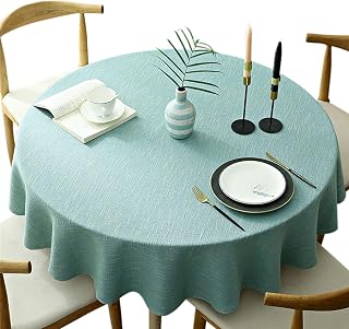 Heavy Weight Round Tablecloth, Decorative Solid Color Table Cover, Cotton Linen Table Cloth Kitchen Dining Home Tabletop, Aqua Round 78 inch