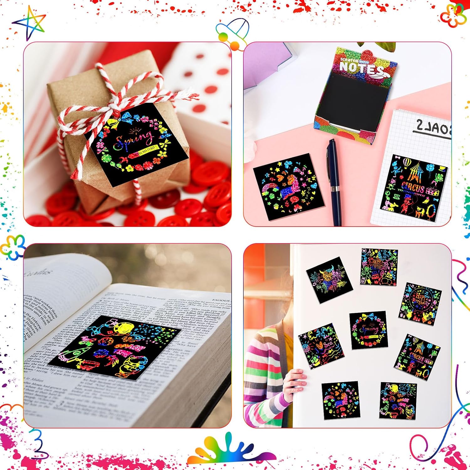 Scratch Card Rainbow Note Scratch Pad with Stylus, Rainbow Holographic, 500