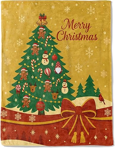 Miniatura 15 de Manta decorativa de Navidad, decoración retro con estampado de copos de nieve de Papá Noel y árbol, mantas de invierno de franela suave para sofá,