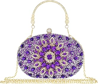 MAIRLOM Rhinestone Clutch Purses for Women Evening Wedding Formal - Round Pearl Clasp Handbag - Crystal Diamond Bag