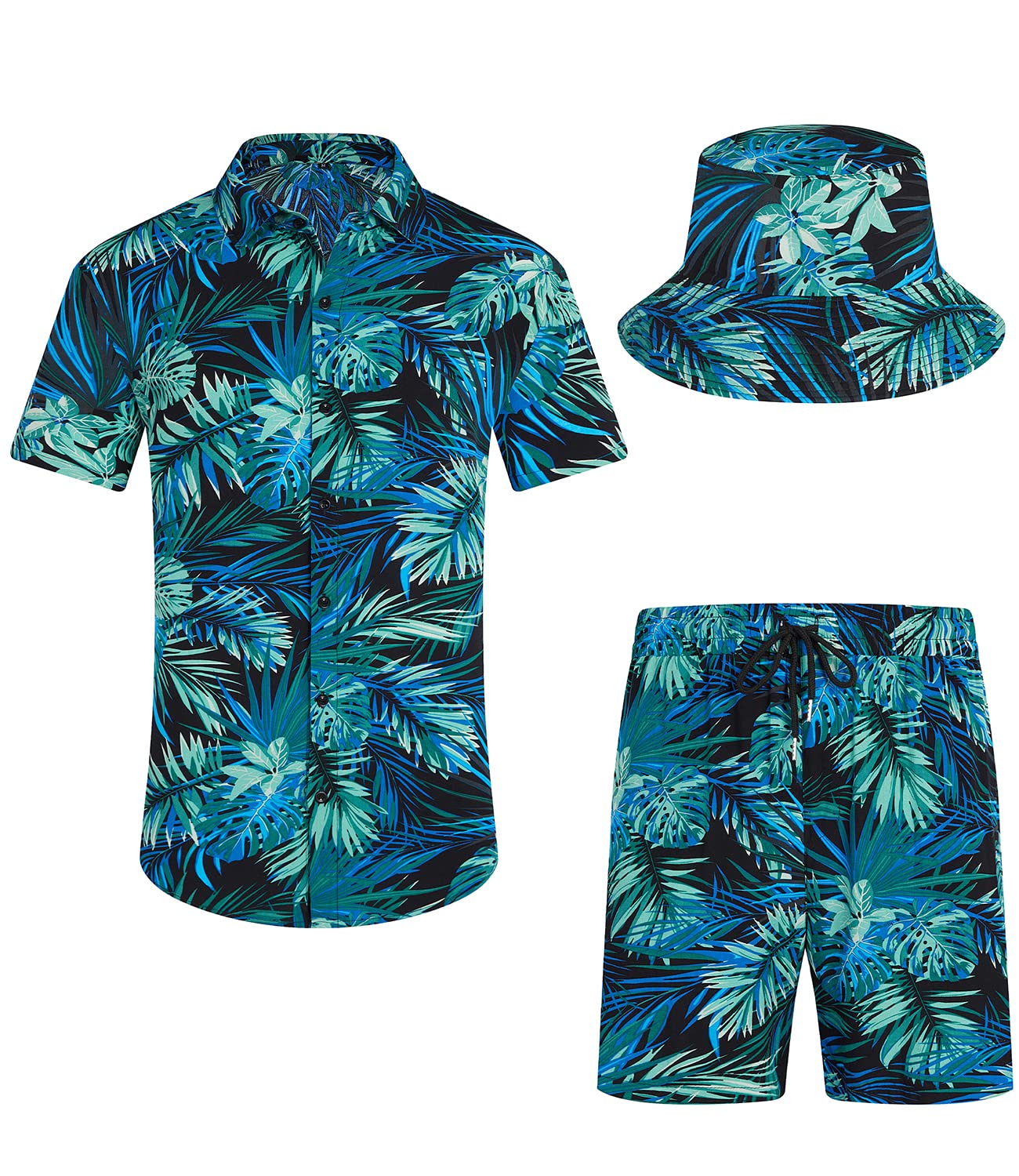SPKPKEY Hawaii-Hemd und Shorts für Herren 2-teilig, Lässig Button-Down-Shirts Sommer Strand Outfits mit Hüten | mit Hüten, Lässig Button-Down-Shirts
