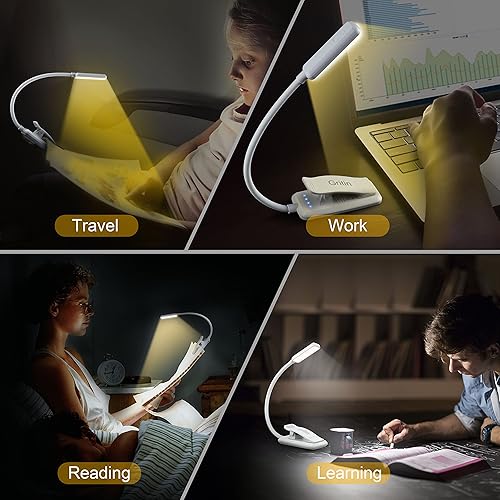 Vista 15 de Gritin Luz de libro recargable de 9 LED para leer en la cama, cuidado de los ojos, 3 temperaturas de color, brillo de atenuación continua, 80 horas