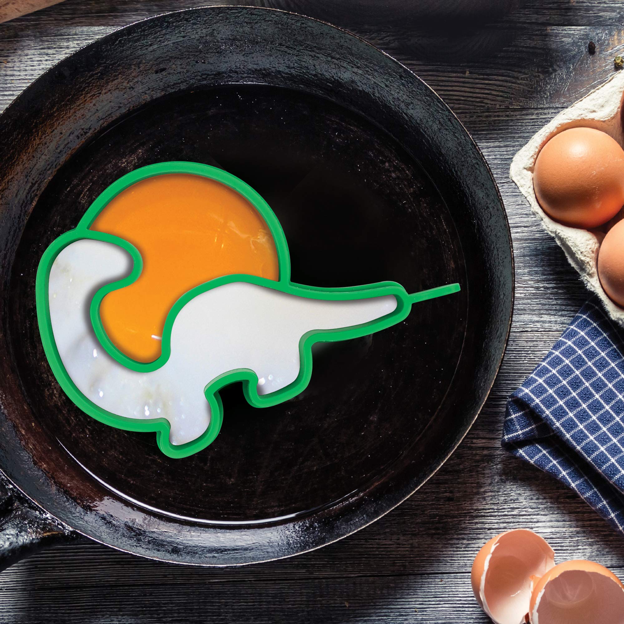 Barbuzzo Eggosaurus Egg Shaper - Nonstick Silicone Apatosaurus Shaped Dinosaur Egg and Pancake Mold, Green - Kitchen Cooking Accessory - Jurassic Breakfast Egg Cooking Mold