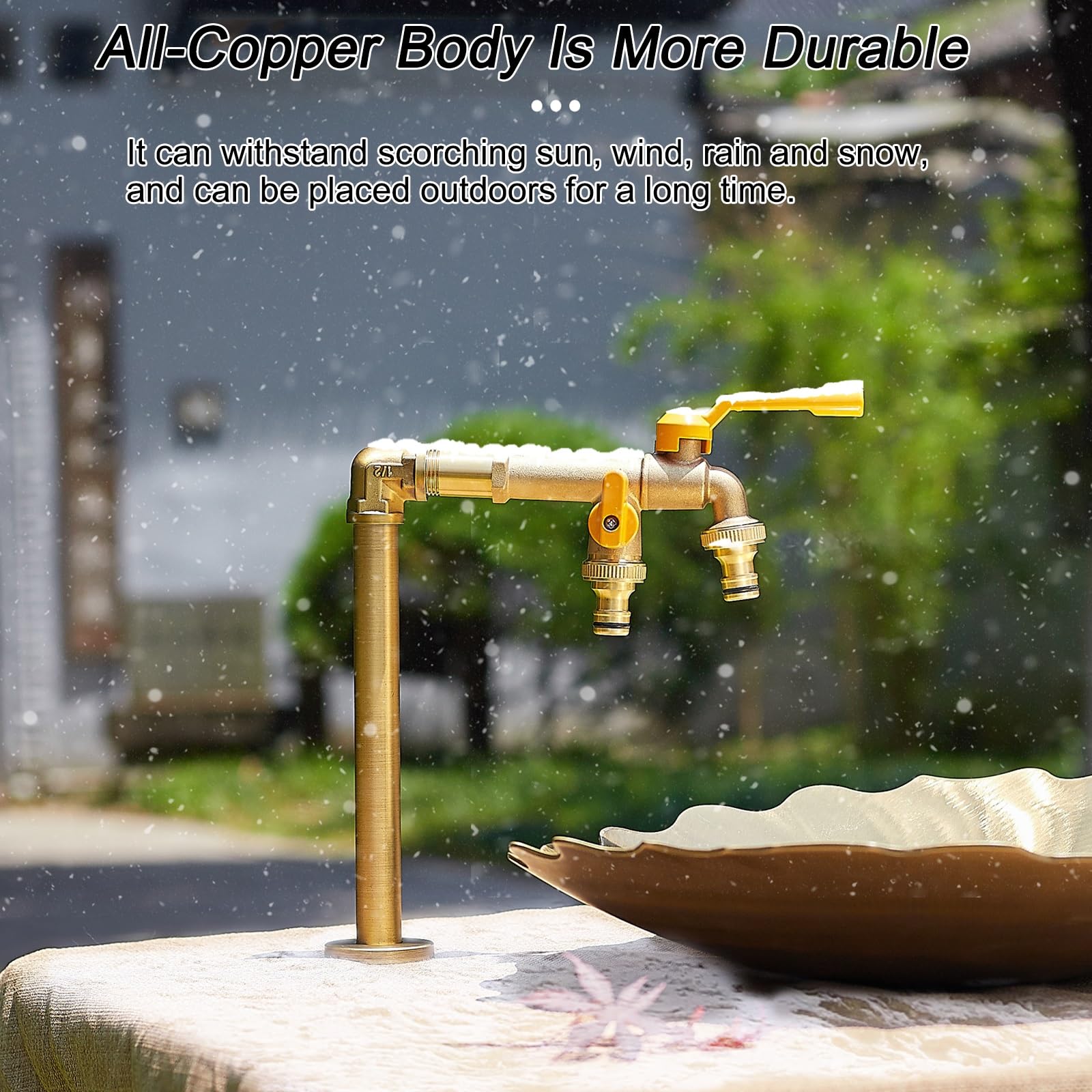 Colonne D'eau de Jardin Verticale en Cuivre pour Cour Extérieure, Colonne D'eau avec Robinet à Double Sortie, pour Jardin de Terrasse de Cour(32cm/13in)