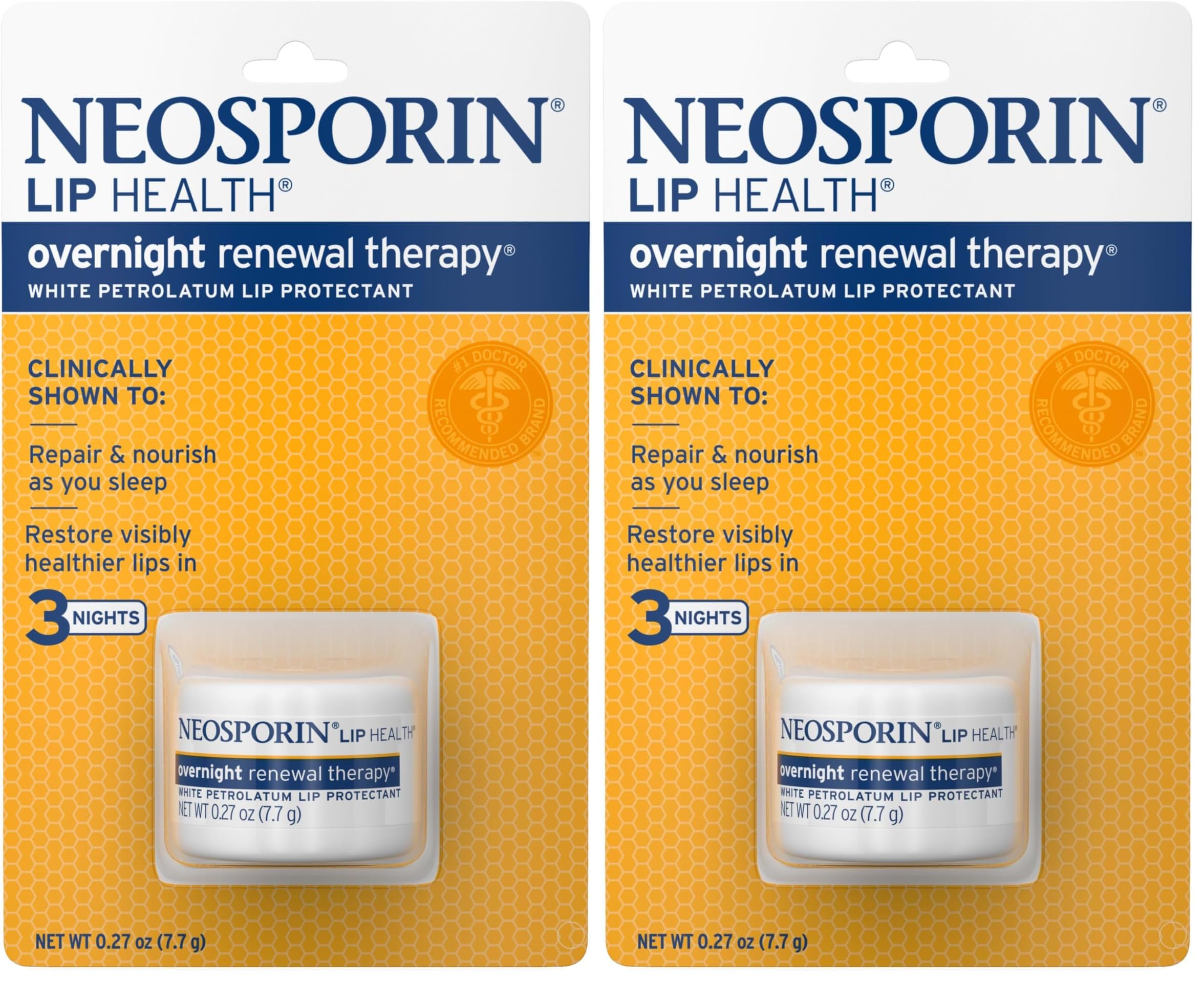 Neosporin Lip Health Overnight Healthy Lips Renewal Therapy Petrolatum Lip Protectant, 0.27 Ounce (Pack of 2)
