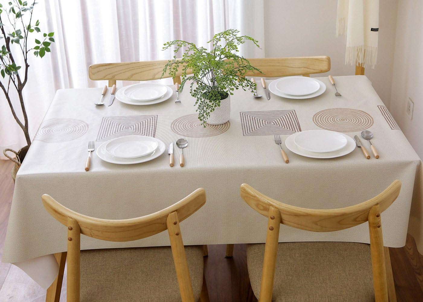 60% Off Discount LEEVAN Heavy Vinyl Tablecloth Rectangle 54x84 Inch PVC Table Cover with Flannel Backing Wipe Clean Table Cloths Waterproof Oil-Proof for Kitchen and Dining Room-Geometry