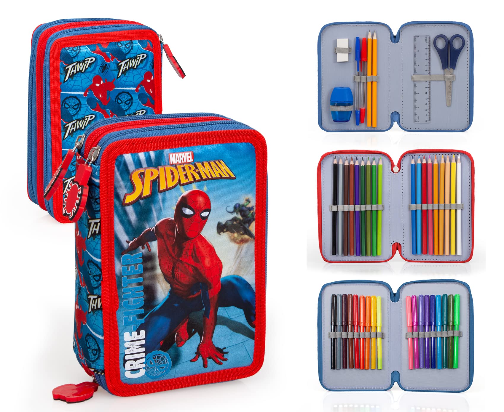Trousse Spider-Man 3 compartiments garnie de 44 pièces Marvel