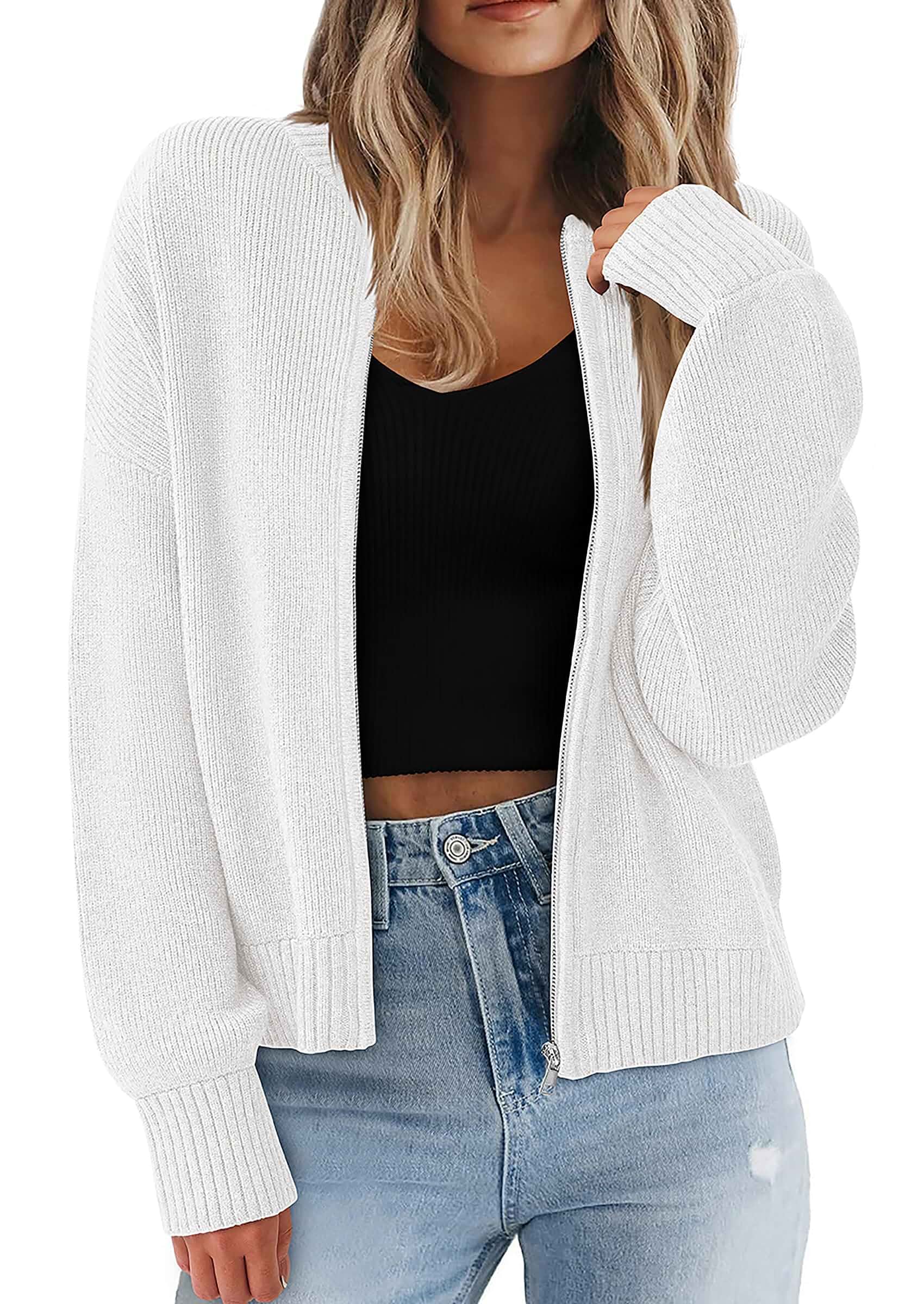 NALANISA Women's Chunky Knit Zipper Cardigan Sweaters 2026 Fall Open Front Zip Up Short Cardigans Trendy, Cozy Sweater, Long Sleeve, Business Casual Clothes, Ribbed Knit, Winter Outerwear Coats