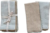 Creative Co-Op Multicolor Striped Cotton Napkins Set of 4, Scalloped Edge Square 18x18 - Farmhouse Cottage Table Linens