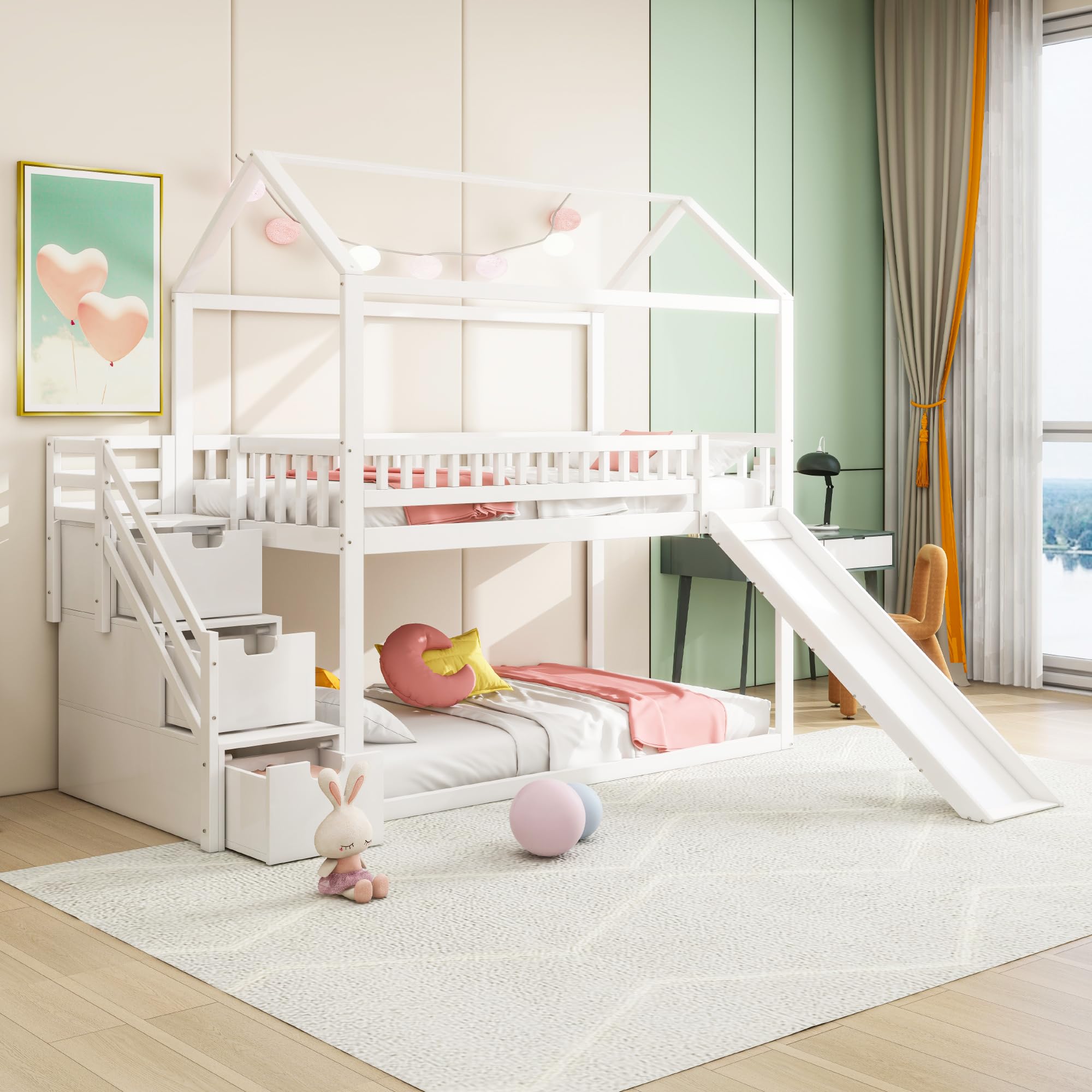 NordicLume Hochbett 90x200cm Mit Stauraum & Sicherheitsgeländer - Massivholz Kinderbett