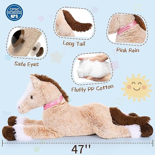 Miniatura 8 de MaoGoLan Animal de peluche de caballo grande, almohada de caballo grande, poni de peluche enorme, almohada de felpa de caballo gigante para niños,