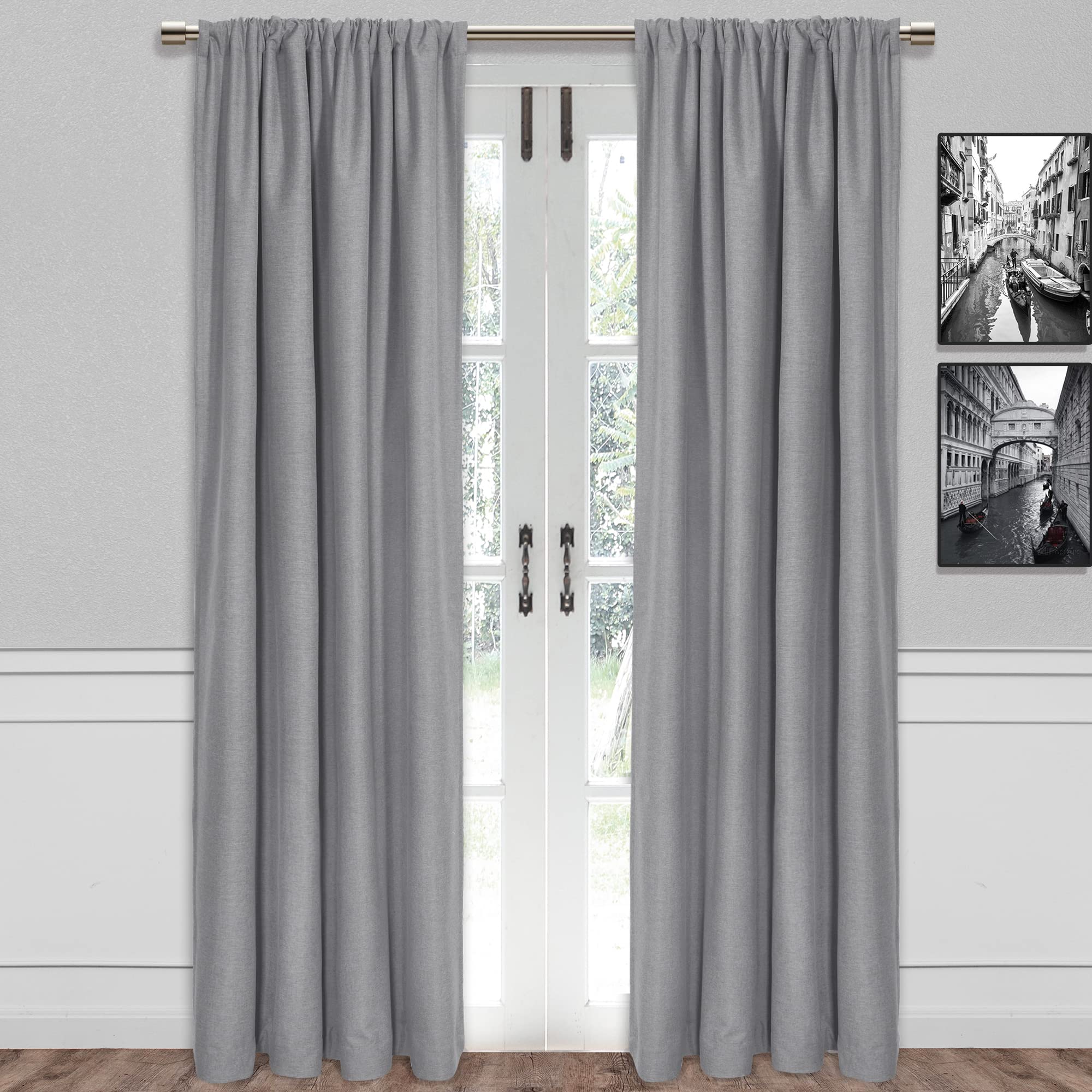 SUN+BLK Bradley Total Blackout Curtain Textured Thermal Insulated 1 Panel with Rod Pocket, Grey, 52x84, Wide Width