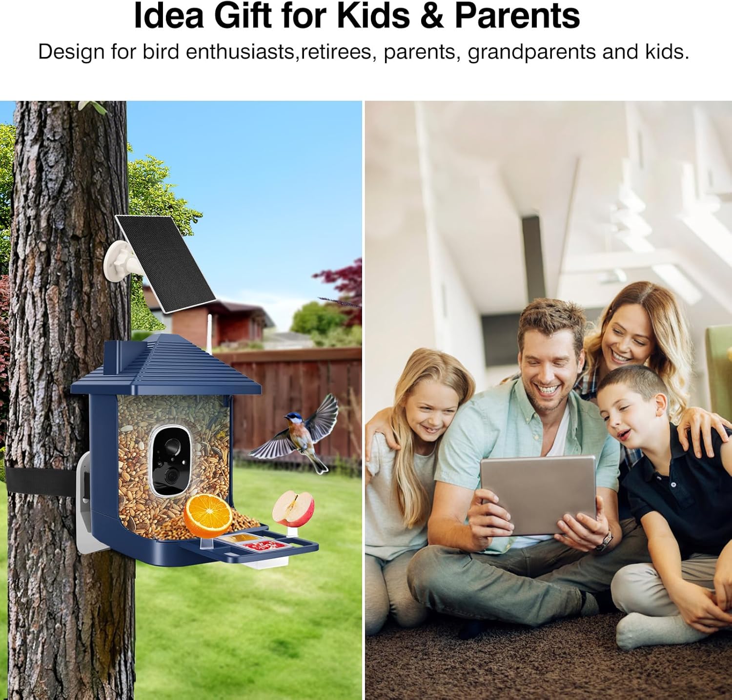 Bird Feeder with Camera Solar Powered,AI Identify Species,Instant Arrival Alerts,2K HD Capture Video Live View,Gift for Birds Lover