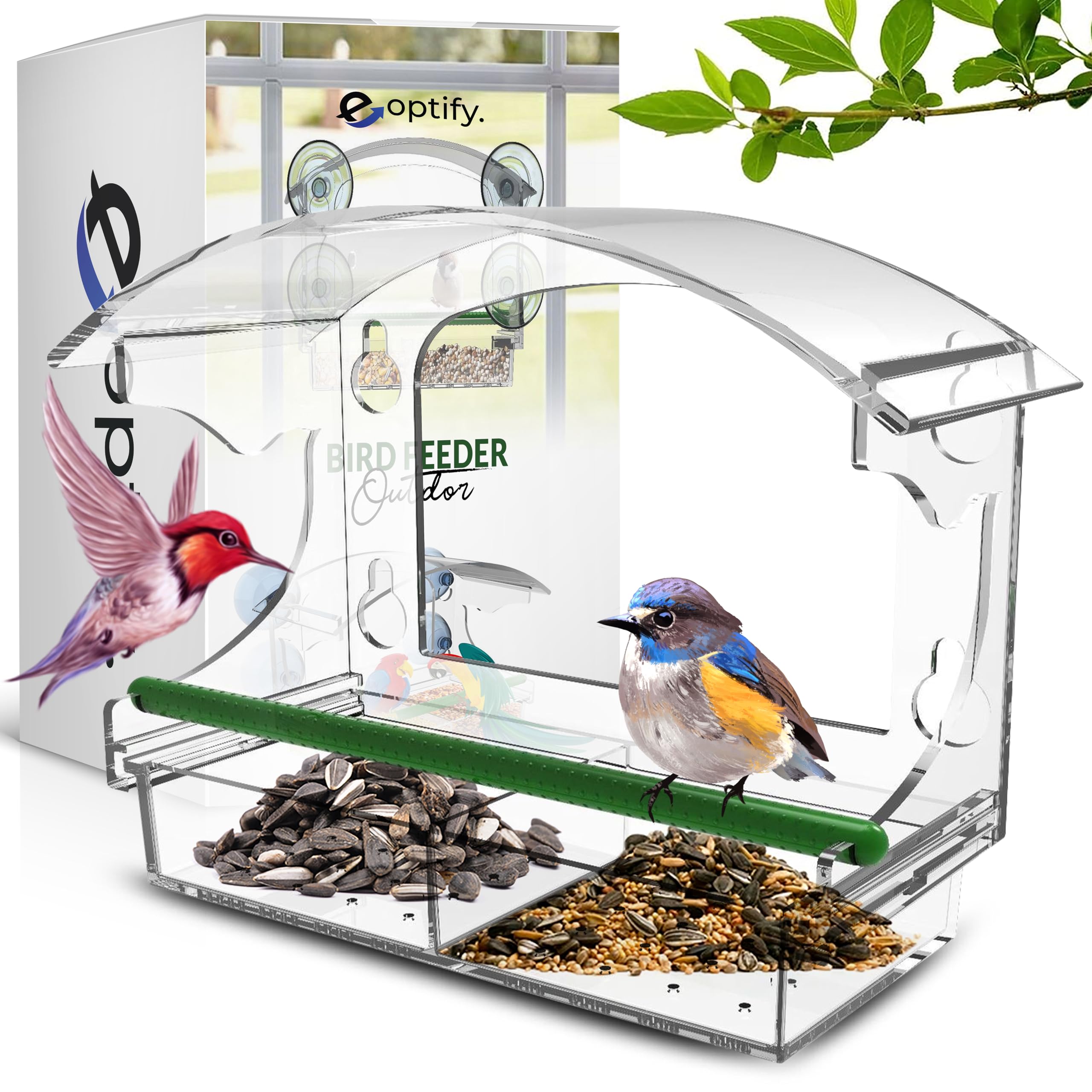 Hummingbird Feeder Balcony, Transparent Bird Food Container For Bird, Balcony Water Feeder, Wild Bird Feeders With 4x Suction Cup, Window Bird Feeders, Birds Water Feeder Outdoor Decoration