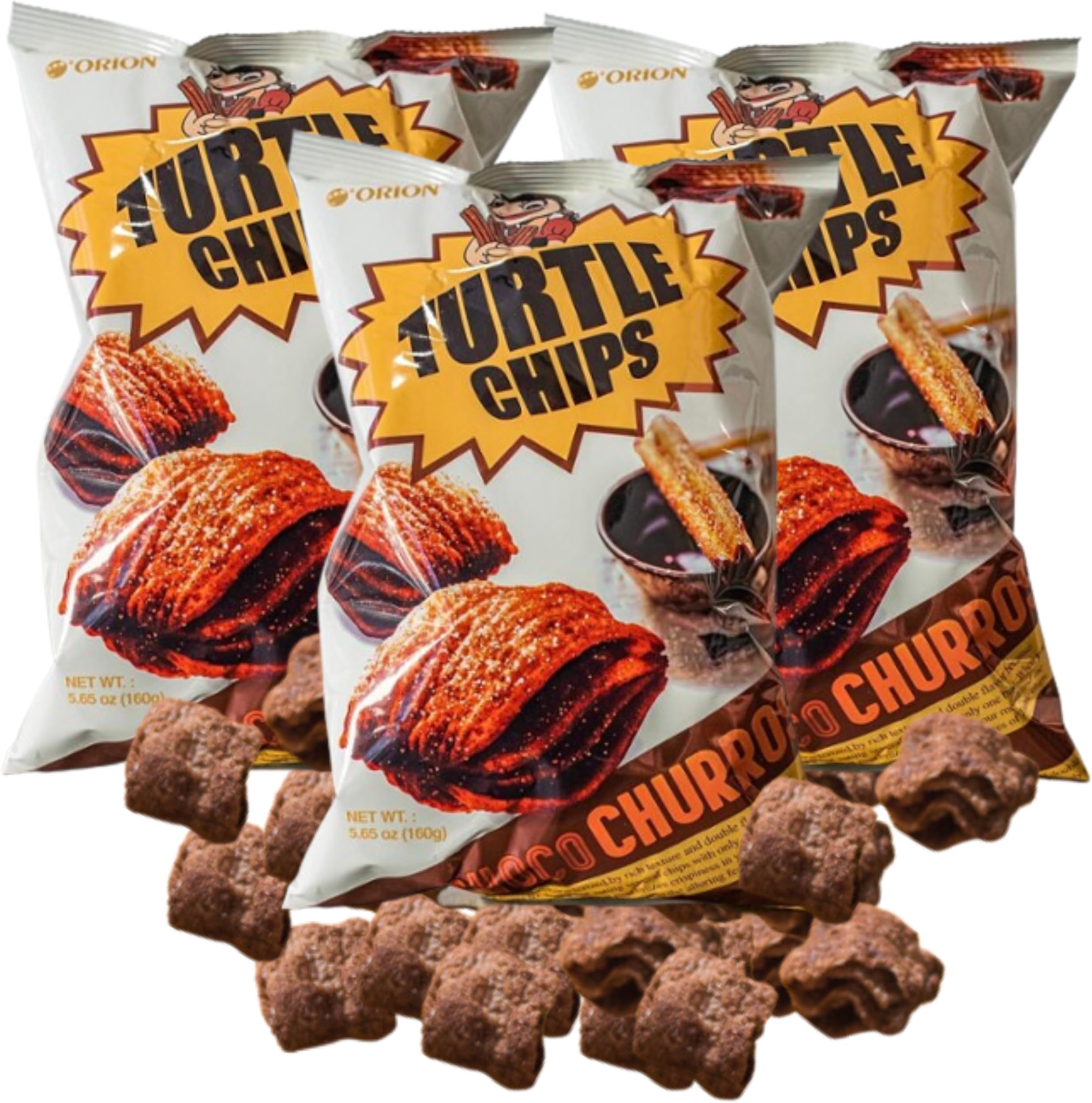 Turtle Chips, Big 5.65oz (160 Grams) 3 Packs, Turtle Chip Choco Churro Flavor, Crunchy Snack Perfect for On-the-Go Snacking