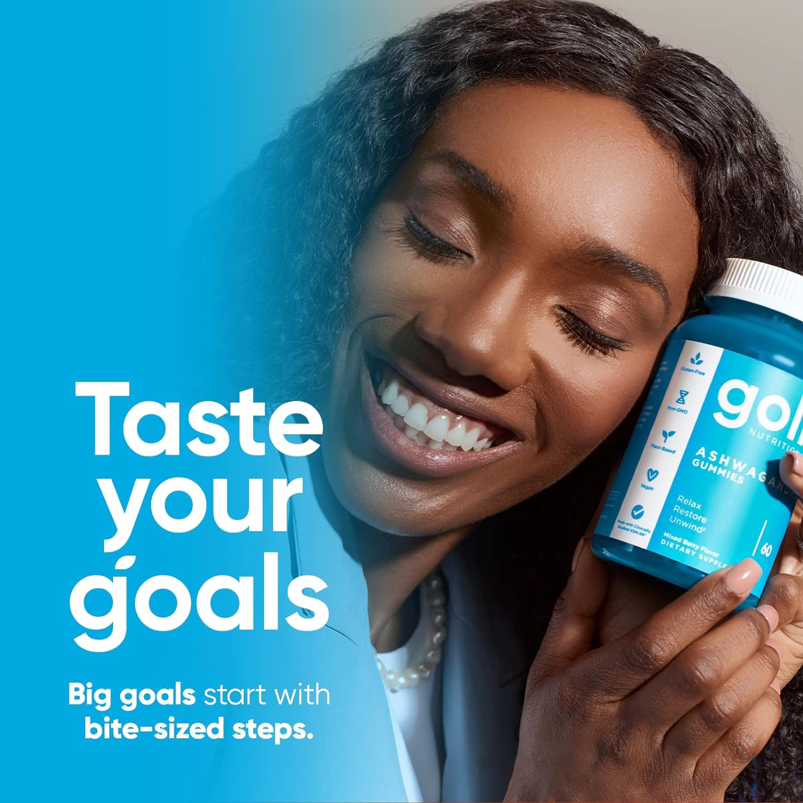 Goli Nutrition, Ashwagandha Gummies avec Vitamine D, 60 Gommes végétaliennes, Sans Gélatine, Sans Gluten, Végétarien, Sans Soja, Sans OGM