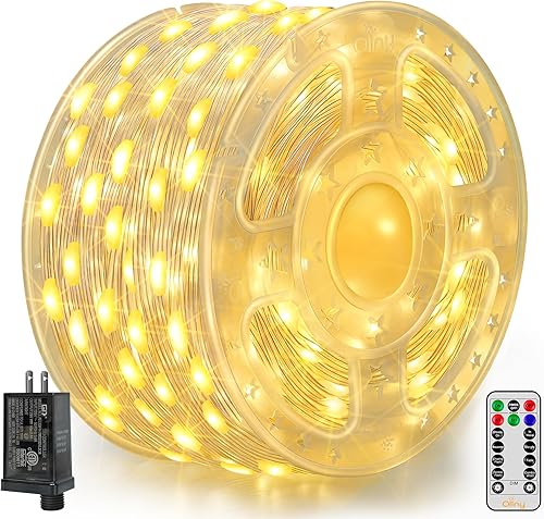 Ollny Luces de Navidad de color blanco cálido, 600 LED de 197 pies, luces de árbol de Navidad IP67 impermeables, luces de hadas enchufables con